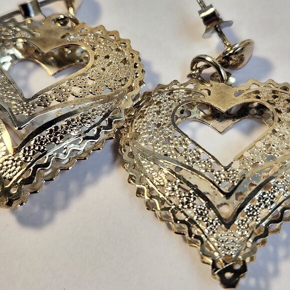 VTG NIB 3.48g 925 Retro "Puffed" Thin Silver Filigree Open Drop Stud Earrings - Picture 15 of 15